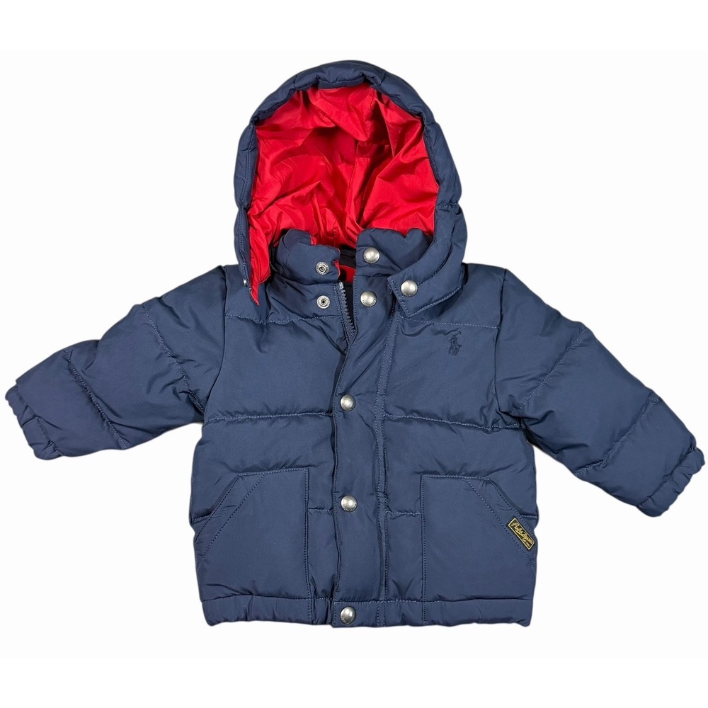 Ralph Lauren Baby/Kids 18 Month Blue Red Down Puffer Winter Coat Detachable Hood